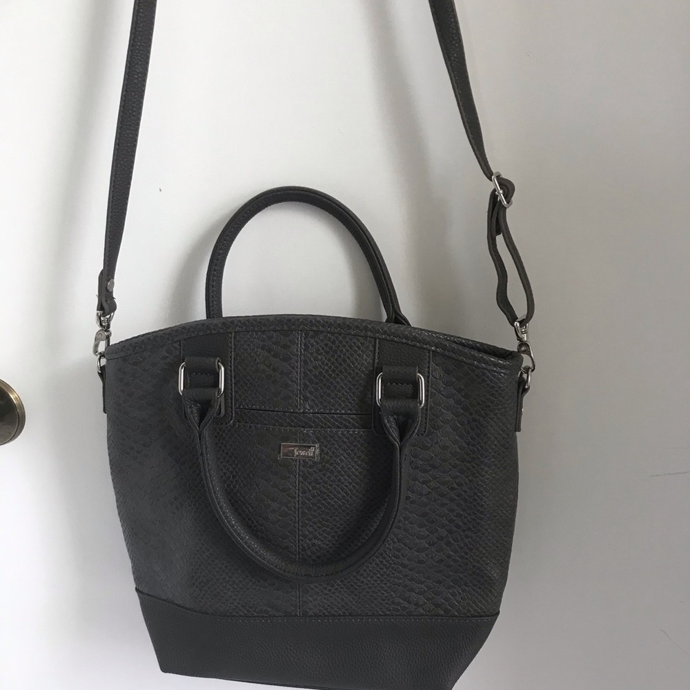 Gray Textured Shoulder Bag with Adjustable Strap